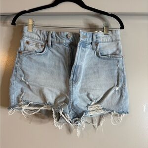 Zara Light Blue Distressed Jean Shorts
